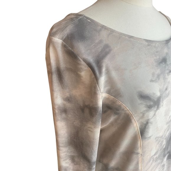 Allison Brittney Muted Long Sleeve Watercolor Sheer Midi Sheath Fairy Dress-L - Picture 3 of 13